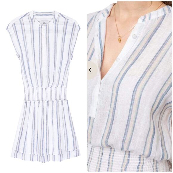 Rails NWT Angelina Smocked Waist Mini Dress Linen Blend Ryland Stripe Size XXS - Picture 3 of 13